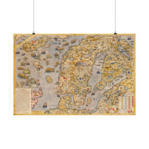 16th Century Map of Scandinavia - Carta Marina 2nd Ed. by Olaus Magnus - Sweden, Denmark, Norway, Iceland & Finland - High-Res Antique Print