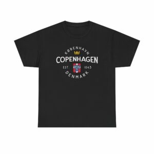 Copenhagen Denmark Black T-Shirt - Nordic Heritage Vintage-Style Crest - Scandinavian Apparel - Unisex