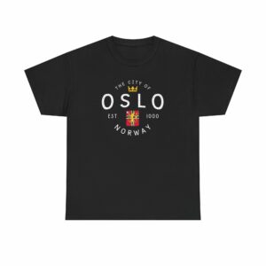 Oslo Norway Black T-Shirt - Nordic Heritage Vintage-Style Crest - Scandinavian Apparel - Unisex