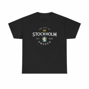 Stockholm Sweden Black T-Shirt -  Nordic Heritage Vintage-Style Crest - Scandinavia Tee - Unisex